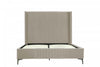 Lit Queen Promenade style milieu du siecle moderne en velours capitonne, coloris taupe rustique