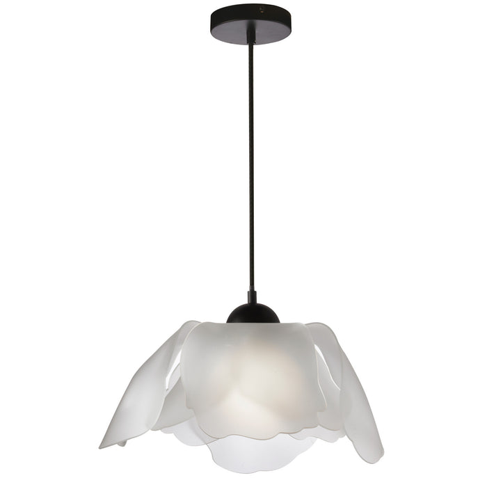 Luminaire suspendu Passion de Dainolite en acrylique noir givré qui diffuse la lumière, avec fini noir mat et 1 ampoule