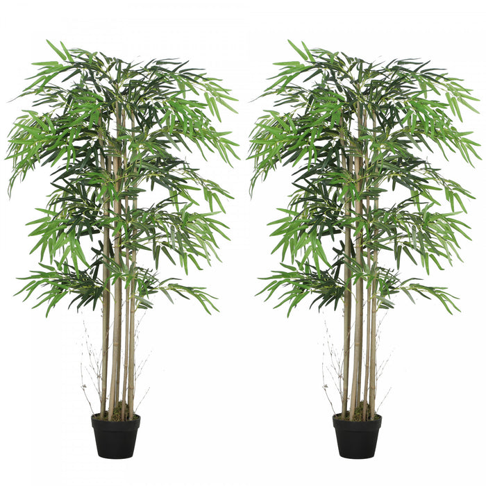 Outsunny Lot de 2 Bambous Artificiels 152 cm avec 1095 Feuilles en Pot, Vert