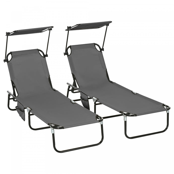 Outsunny Chaise Longue 2 Pieces Avec Dossier Reglable Et Pare-soleil, Gris
