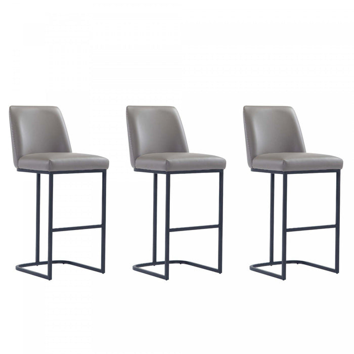 Tabouret de bar moderne en metal et tissu Serena, taupe - Lot de 3