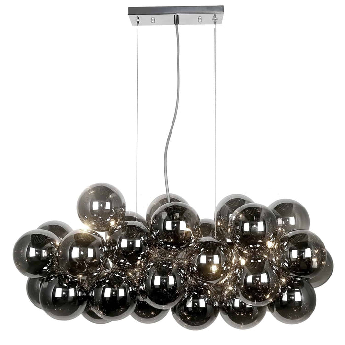Luminaire suspendu horizontal Comet de Dainolite en verre fumé, avec fini chromé poli et 10 ampoules