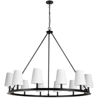 Lustre Colby de Dainolite avec abat-jour blancs, fini noir mat et 12 ampoules