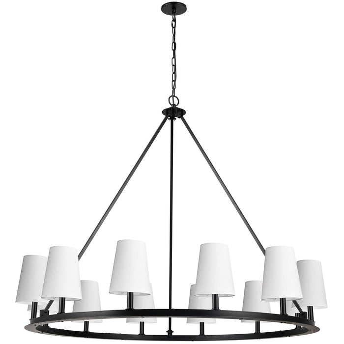 Lustre Colby de Dainolite avec abat-jour blancs, fini noir mat et 12 ampoules