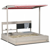 Kids Bac A Sable Avec Couvercle, Bac A Sable En Bois Avec Auvent Reglable, Jouets De Cuisine, Siege,