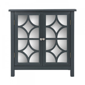 Joyce Armoire A Deux Portes En Bois De Sapin Massif Avec Finition Miroir, Gris Charbon