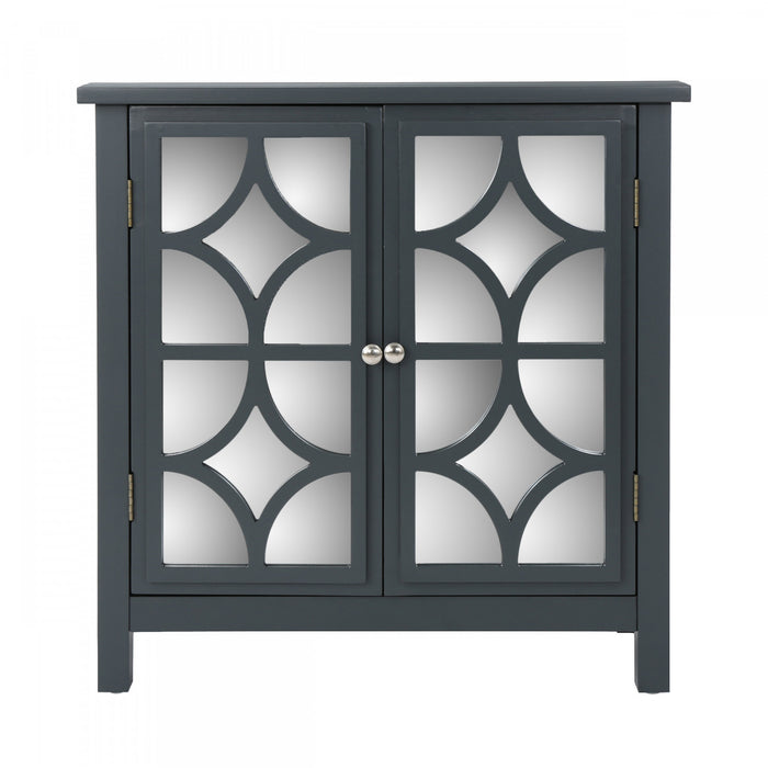 Joyce Armoire A Deux Portes En Bois De Sapin Massif Avec Finition Miroir, Gris Charbon