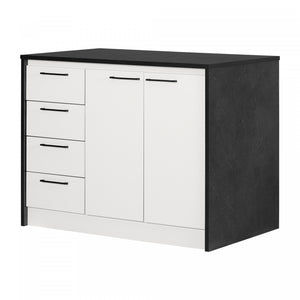 Myro Ilot De Cuisine Avec Rangement - Fausse Pierre Noire Et Blanc