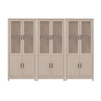 Ensemble de 3 bibliotheques-armoires Jodie style mi-siecle moderne 79 cm en chene blanchi (6 etageres)