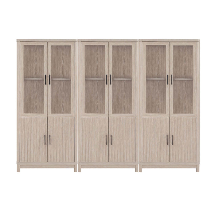 Ensemble de 3 bibliotheques-armoires Jodie style mi-siecle moderne 79 cm en chene blanchi (6 etageres)