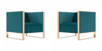  Fauteuil lounge en velours Trillium style milieu du siecle, couleur sarcelle - Lot de 2