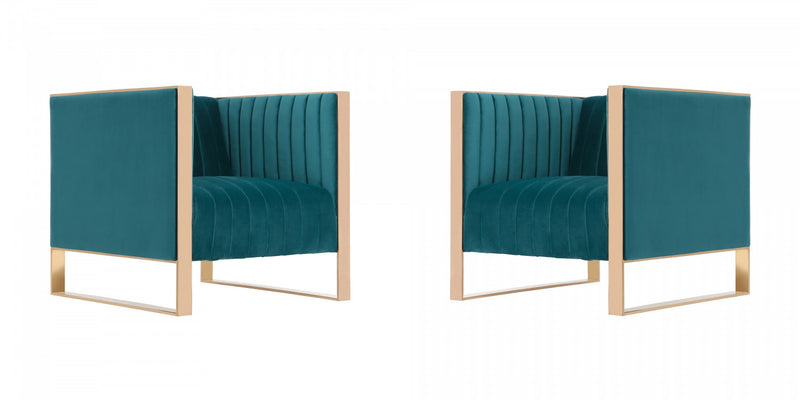 Fauteuil lounge en velours Trillium style milieu du siecle, couleur sarcelle - Lot de 2
