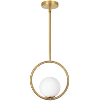 Luminaire suspendu Adrienna de Dainolite en verre blanc opale, avec fini laiton vieilli et 1 ampoule 10 po