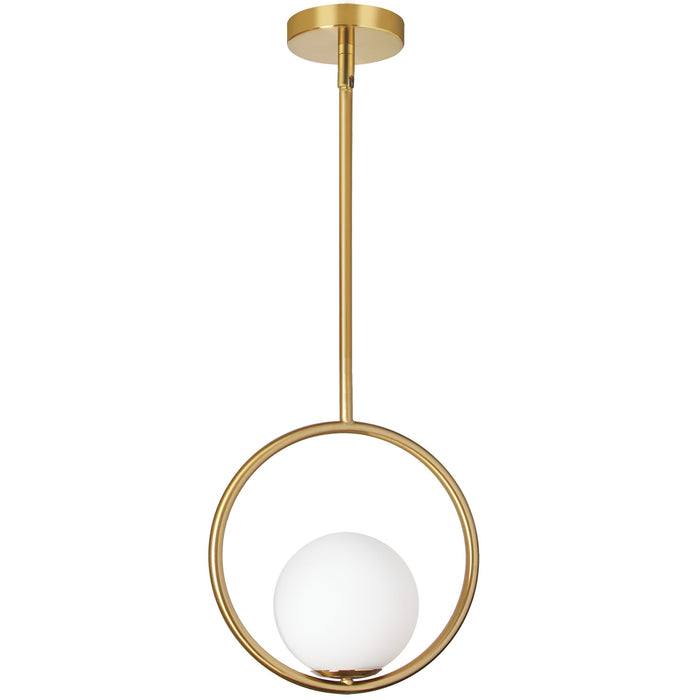 Luminaire suspendu Adrienna de Dainolite en verre blanc opale, avec fini laiton vieilli et 1 ampoule 10 po