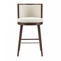 Tabouret de bar moderne en bois avec revetement en tissu creme Evalyn