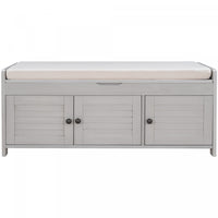  Banc De Rangement Olivia En Pin Avec Meuble A Chaussures 3 Portes Et Compartiment Cache, Gris Patine