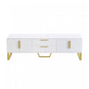 Steven 66.9\" Cabinet TV Sur Pieds avec Poignees et Pieds Dores, Blanc