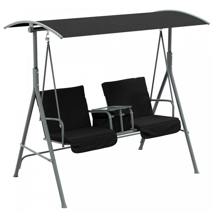 Outsunny Double Balancoire D'exterieur Pour 2 Pers Avec Table, Noir