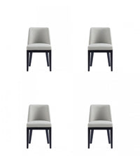  Chaise de salle a manger moderne Gansevoort en bois et cuir vegetalien gris pierre - Lot de 4