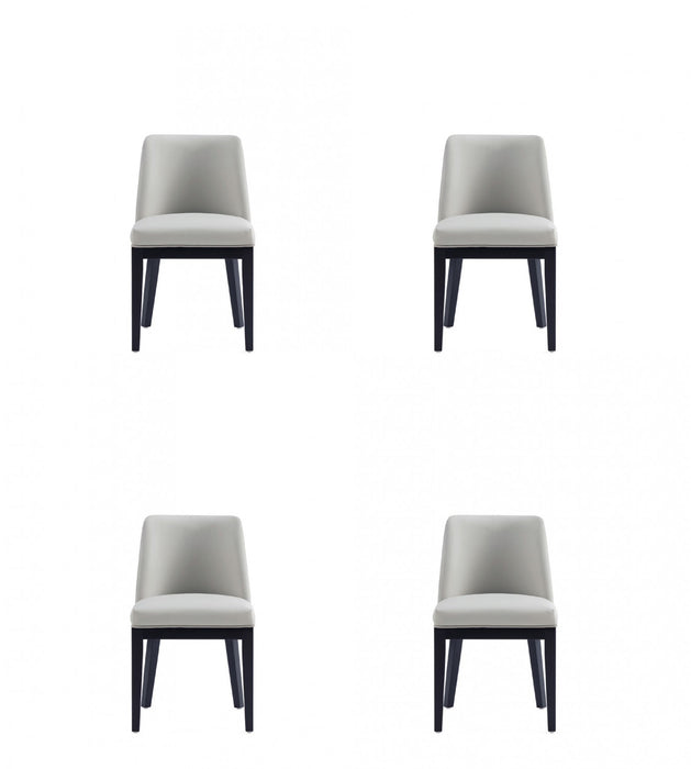 Chaise de salle a manger moderne Gansevoort en bois et cuir vegetalien gris pierre - Lot de 4