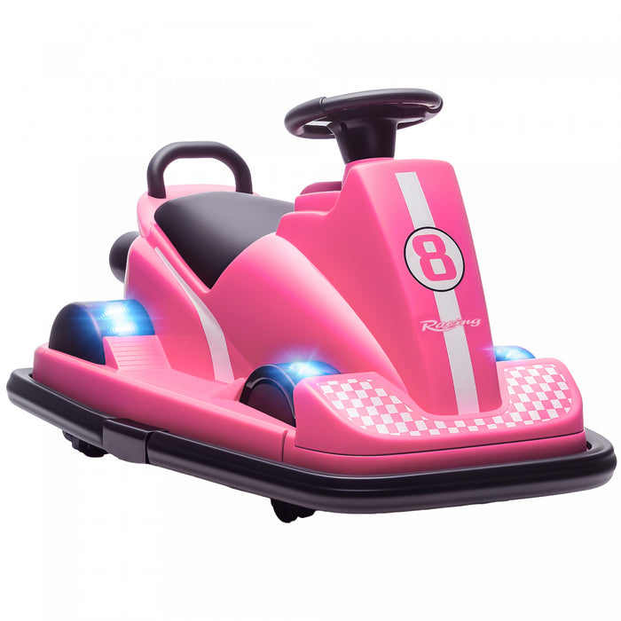 Auto-tamponneuse Qaba pour enfants, jouet electrique 6 V avec rotation a 360 degres et deux moteurs, voiture a percussion a batterie avec musique, lumieres LED lumineuses, pour les 3 a 8 ans, rose