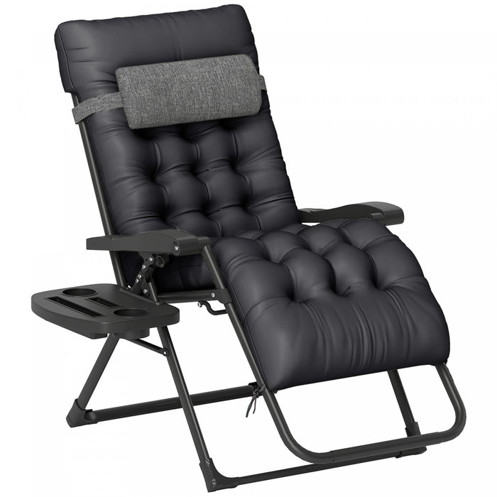 Chaise Longue A Gravite Zero Rembourree Outsunny, Chaise Inclinable Pliante, Noire
