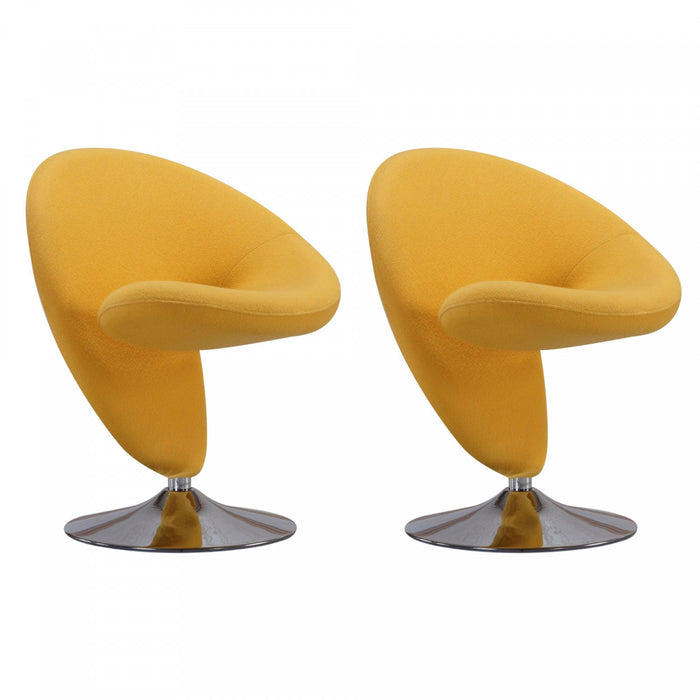 Fauteuil pivotant moderne en laine melangee Curl jaune - Lot de 2