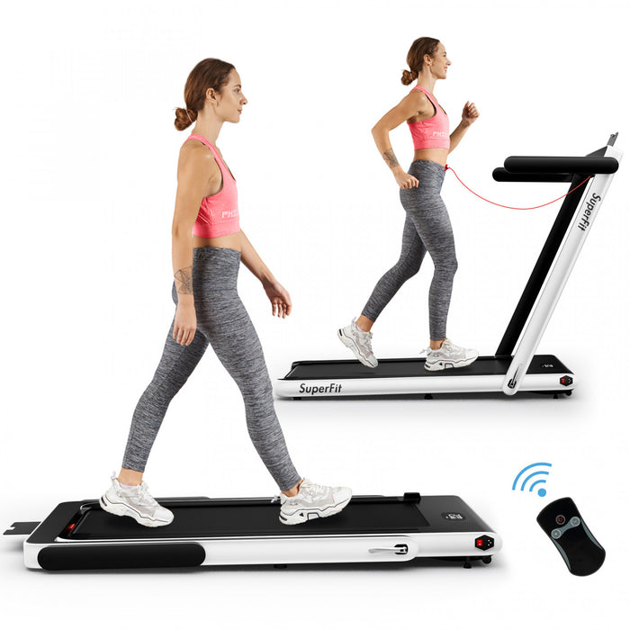Tapis De Course Pliable 2 En 1 Superfit, Avec Haut-parleur, Telecommande Et Controle Via Application, Moteur 2,25 Hp, 2 Modes : Marche Et Course, Vitesse De 1 A 12 Km/h, Blanc