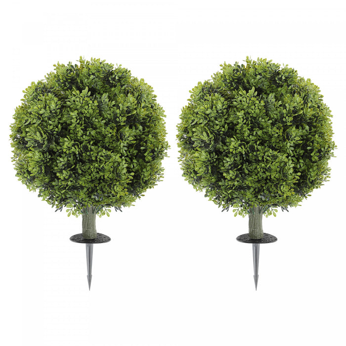 HOMCOM Lot de 2 boules de buis artificiels, fausses plantes avec piquet