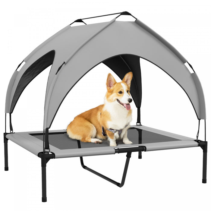 Pawhut Lit Sureleve Pour Chien Avec Auvent, Lit Rafraichissant, Lit Sureleve Portable Avec Maille Respirante Lavable, Pour Interieur Et Exterieur, Moyens Grands Chiens, 36\" X 30\" X 35\", Gris Clair