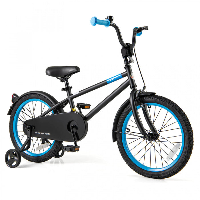 Costway 18\" Velo Pour Enfants Avec Guidon De Selle Reglable Roues D'entrainement Amovibles Frein A Main Noir