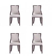 Grand fauteuil de salle a manger traditionnel en bois avec revetement en tissu gris clair - Lot de 4
