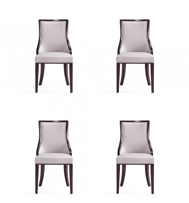 Grand fauteuil de salle a manger traditionnel en bois avec revetement en tissu gris clair - Lot de 4