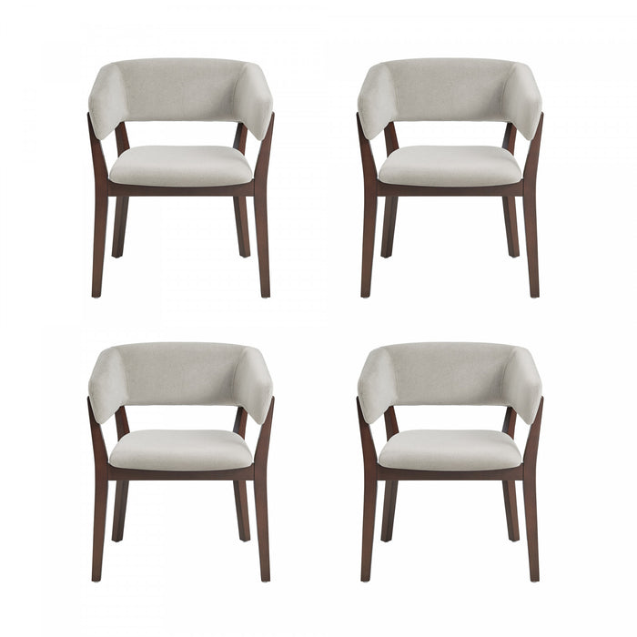 Fauteuil Blake moderne en faux mohair avec accoudoirs en bois, coloris grege - Lot de 4