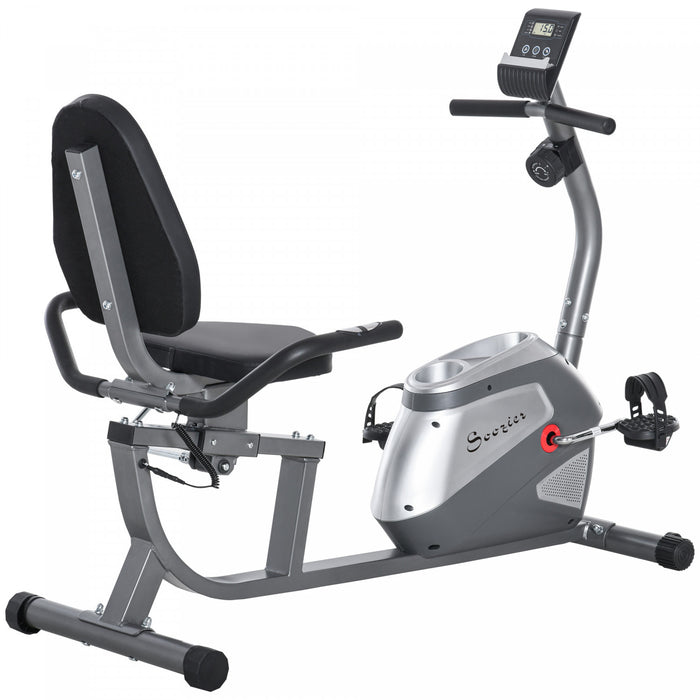 Soozier Velo D'exercice Couche Velo D'entrainement Magnetique D'interieur Velo D'entrainement Stationnaire Velo Avec 8 Resistances Reglables, Support De Tampon Porte-bouteille Moniteur Lcd, Gris