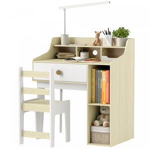 Qaba Ensemble Bureau Et Chaise Pour Enfants Avec Etageres Et Tiroir, Blanc