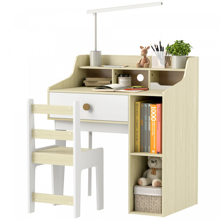 Qaba Ensemble Bureau Et Chaise Pour Enfants Avec Etageres Et Tiroir, Blanc
