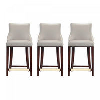 Tabouret de comptoir moderne en bois avec assise rembourree Shubert, gris clair - Lot de 3