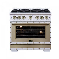 Cuisiniere double combustible Ambassador de 36 po, blanche, 6 bruleurs scelles, 5,2 pi³ – FFSGS6199-36CPWHT