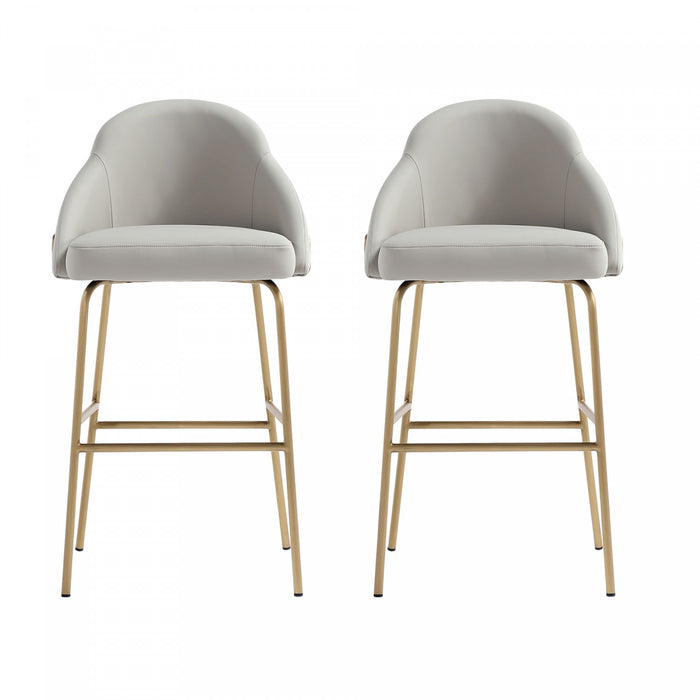 Tabouret de bar moderne en metal et tissu Gracie, gris pierre et or - Lot de 2