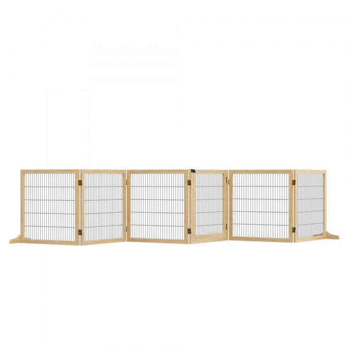 Pawhut Barriere De Securite Barriere Modulable Pliable Pour Animaux De Compagnie Avec 2 Pieds De Support 6 Panneaux Bois Massif De Pin Acier Bois Naturel