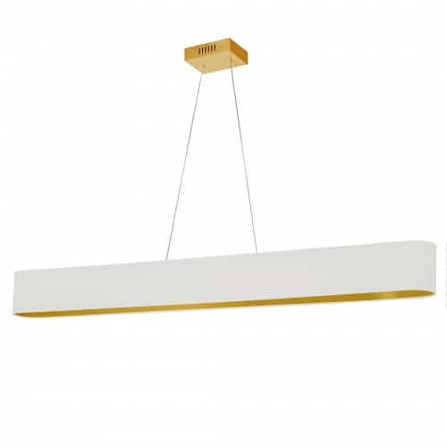 Luminaire suspendu horizontal Aubrey de Dainolite ovale avec abat-jour blanc et doré, fini laiton vieilli et ampoule de 30 W