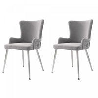 Chaises de salle a manger Luna en velours avec revetement capitonne et pieds metalliques dores, lot de 2, gris