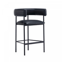  Tabouret de comptoir contemporain Onda en cuir vegetalien et metal, coloris noir