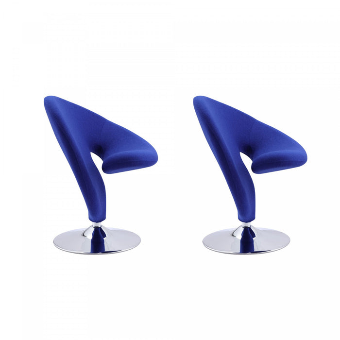 Fauteuil pivotant moderne en laine melangee Curl bleu - Lot de 2