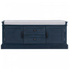 Banc De Rangement Boyce En Bois Massif Avec Meuble A Chaussures 4 Portes Et Coussin, Bleu Marine Antique