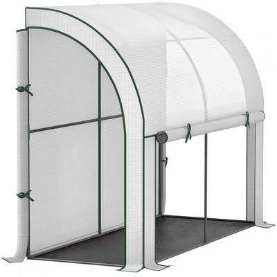 Outsunny Lean-to Greenhouse with PE Cover, Gardening Green House, White