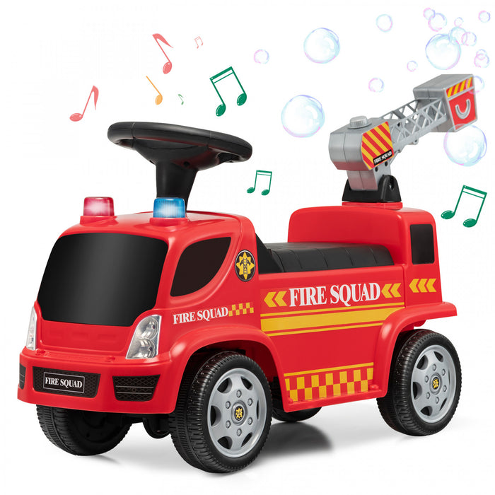 Costway Kids Ride On Fire Truck Foot-to-floor Sliding Push Car W / Musique Et Fabricant De Bulles