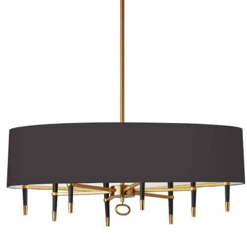 Lustre horizontal Langford de Dainolite avec abat-jour noir, fini bronze rétro et 8 ampoules