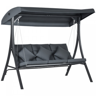 Outsunny 3-Person Patio Swing Chair, Outdoor Porch Swing Bench, Dark Grey